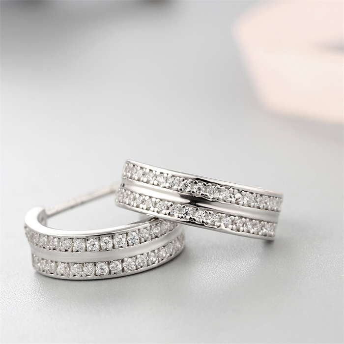 925 Sterling Silver Cubic Zirconia Semi-Circle Stud Earrings