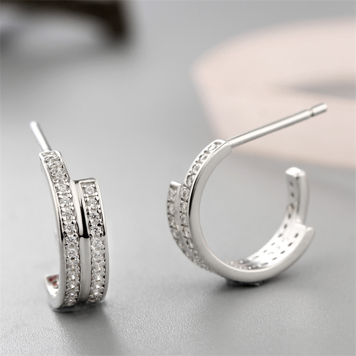 925 Sterling Silver Cubic Zirconia Semi-Circle Stud Earrings