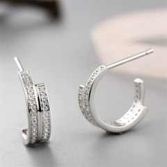 925 Sterling Silver Cubic Zirconia Semi-Circle Stud Earrings