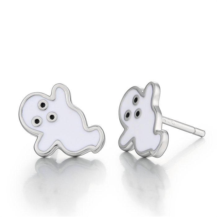 925 Silver Halloween Enamel Ghost Stud Earrings