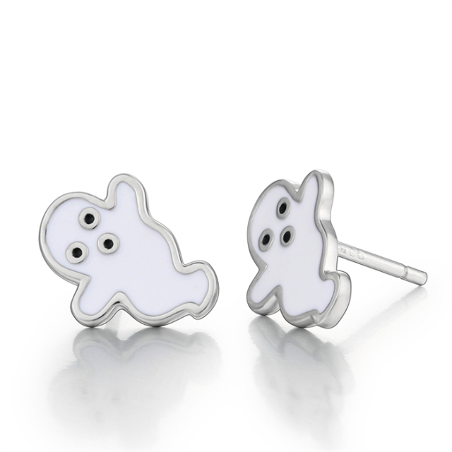 925 Silver Halloween Enamel Ghost Stud Earrings