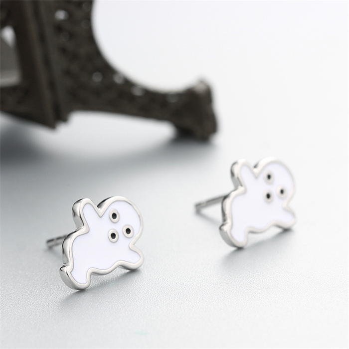 925 Silver Halloween Enamel Ghost Stud Earrings