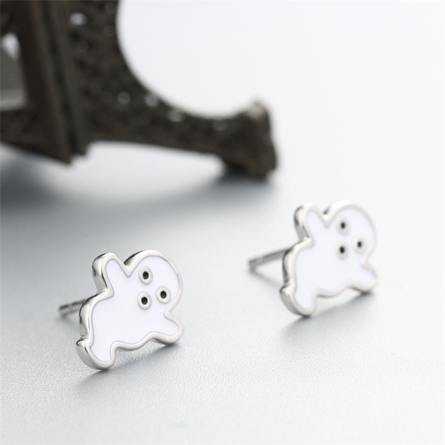 925 Silver Halloween Enamel Ghost Stud Earrings