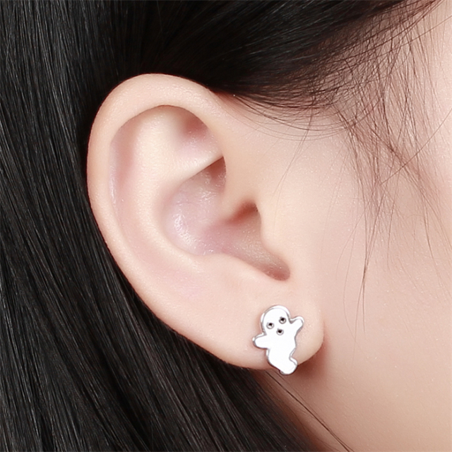 925 Silver Halloween Enamel Ghost Stud Earrings