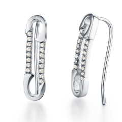 925 Sterling Silver CZ Paperclip Hook Earrings