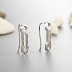 925 Sterling Silver CZ Paperclip Hook Earrings