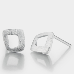 925 Sterling Silver Brushed Hollow Square Stud Earrings