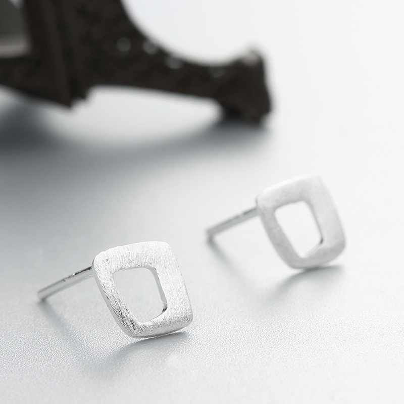 925 Sterling Silver Brushed Hollow Square Stud Earrings