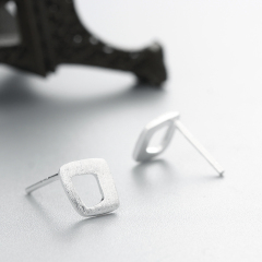 925 Sterling Silver Brushed Hollow Square Stud Earrings
