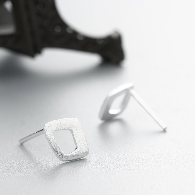 925 Sterling Silver Brushed Hollow Square Stud Earrings