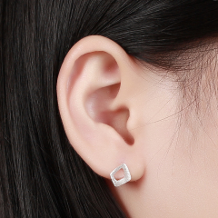 925 Sterling Silver Brushed Hollow Square Stud Earrings