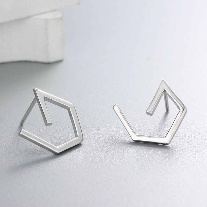 925 Sterling Silver Open Pentagon Stud Earrings
