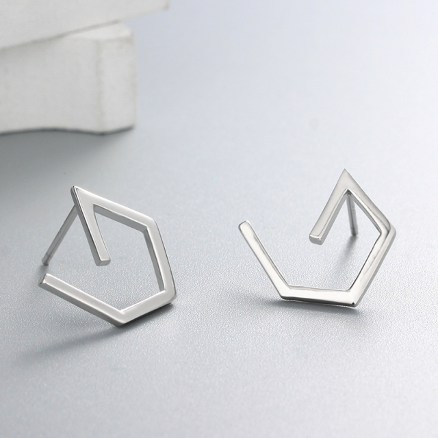 925 Sterling Silver Open Pentagon Stud Earrings