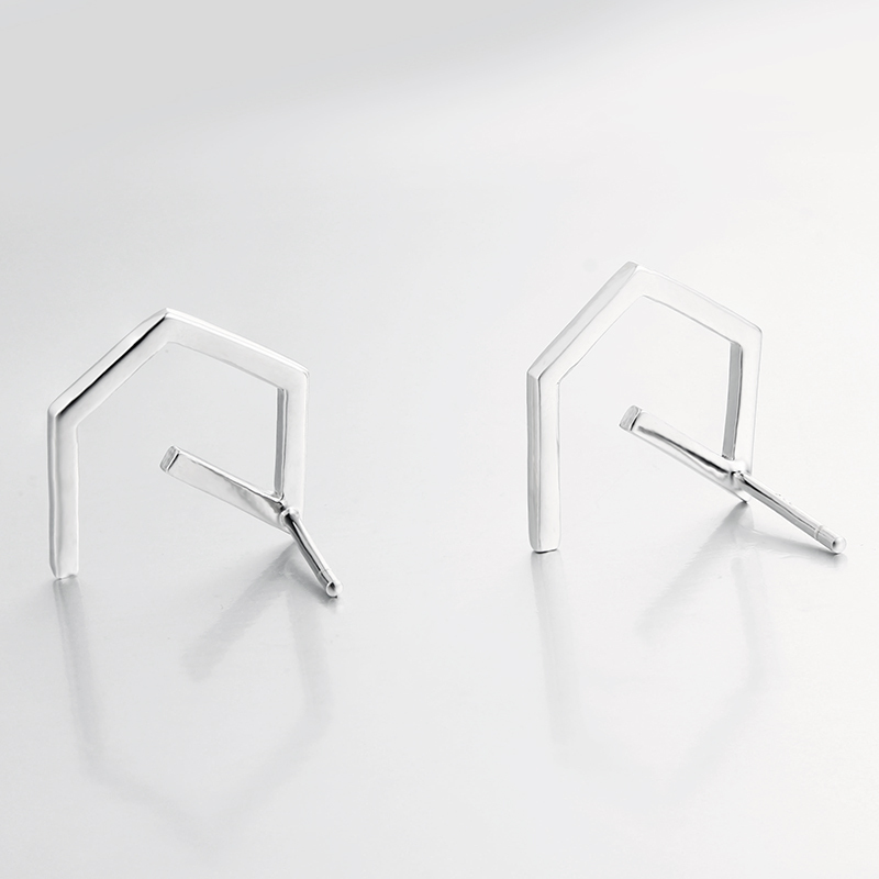 925 Sterling Silver Open Pentagon Stud Earrings