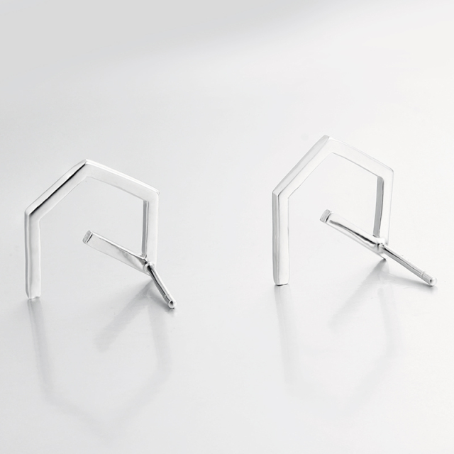 925 Sterling Silver Open Pentagon Stud Earrings