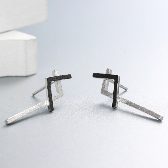 925 Sterling Silver Two-Tone Brushed Earrings