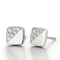 925 Sterling Silver Cubic Zirconia Square Stud Earrings