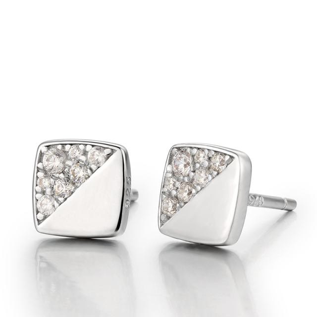 925 Sterling Silver Cubic Zirconia Square Stud Earrings