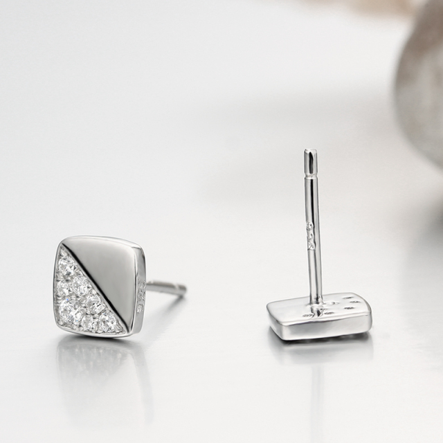 925 Sterling Silver Cubic Zirconia Square Stud Earrings