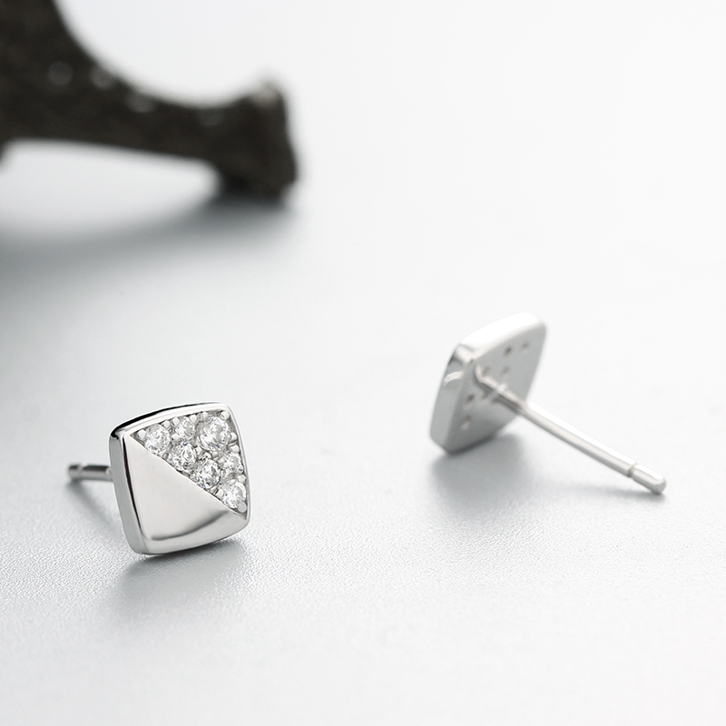 925 Sterling Silver Cubic Zirconia Square Stud Earrings