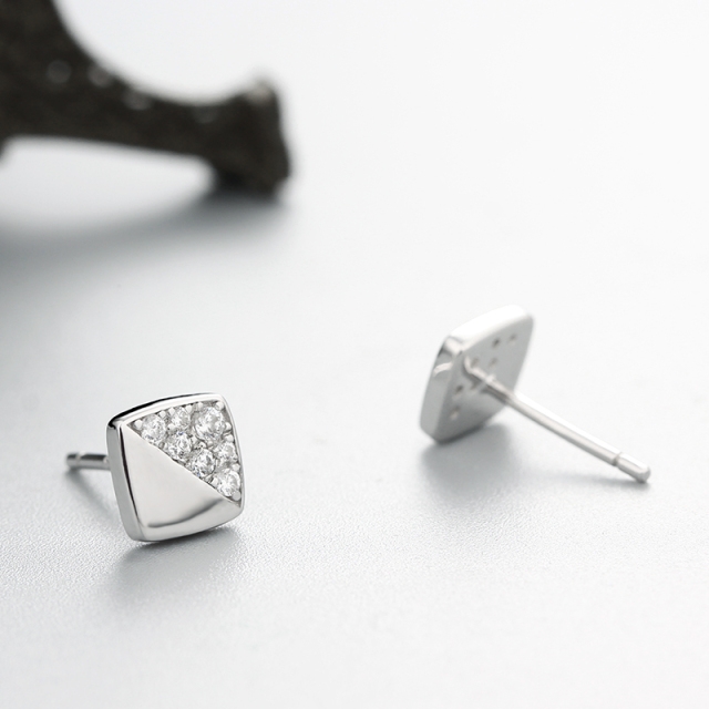 925 Sterling Silver Cubic Zirconia Square Stud Earrings