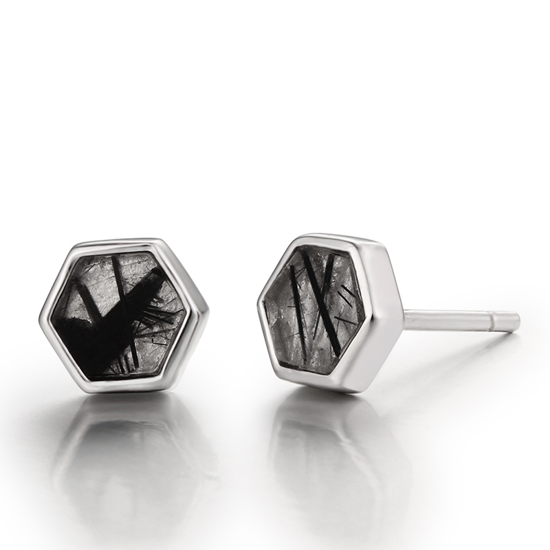 925 Sterling Silver Cubic Zirconia Hexagon Stud Earrings