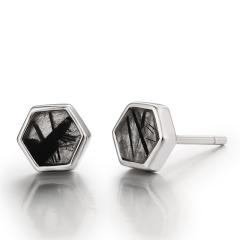 925 Sterling Silver Cubic Zirconia Hexagon Stud Earrings