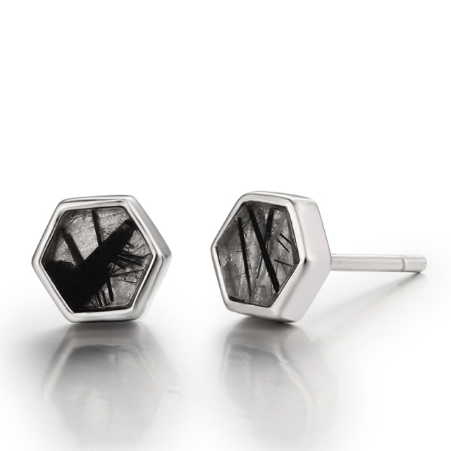 925 Sterling Silver Cubic Zirconia Hexagon Stud Earrings