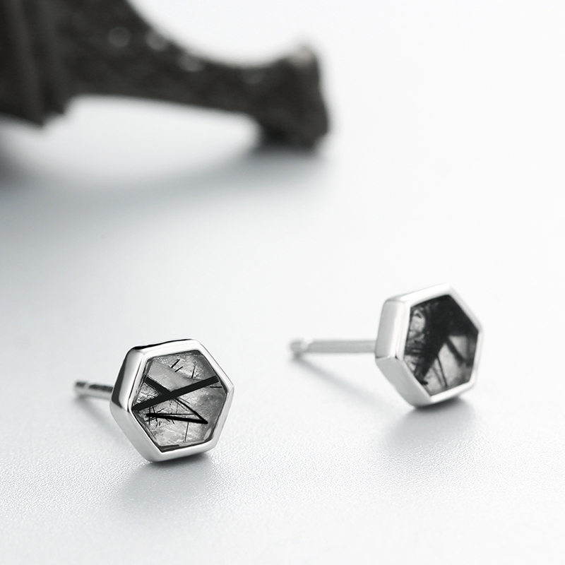 925 Sterling Silver Cubic Zirconia Hexagon Stud Earrings