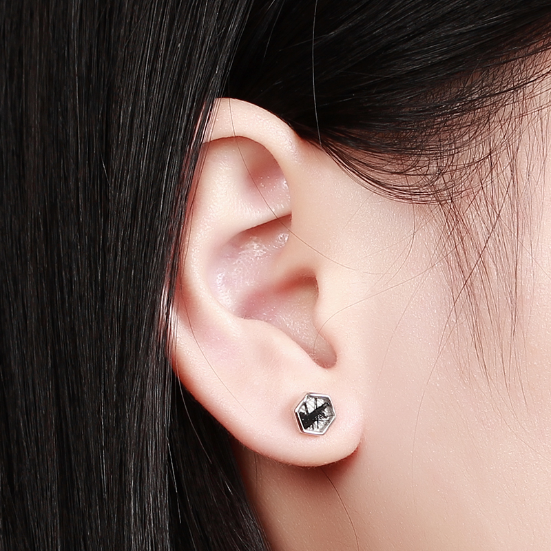 925 Sterling Silver Cubic Zirconia Hexagon Stud Earrings