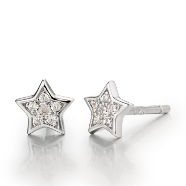 925 Sterling Silver Cubic Zirconia Star Stud Earrings