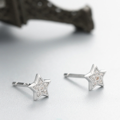 925 Sterling Silver Cubic Zirconia Star Stud Earrings
