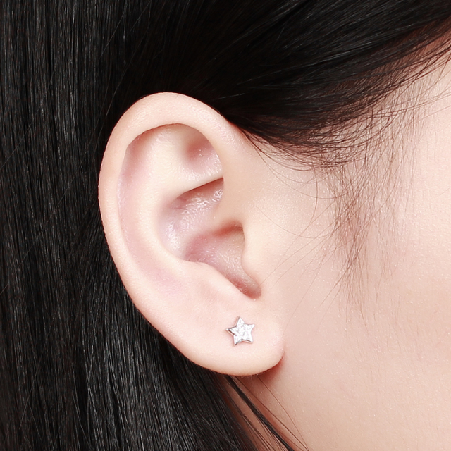 925 Sterling Silver Cubic Zirconia Star Stud Earrings