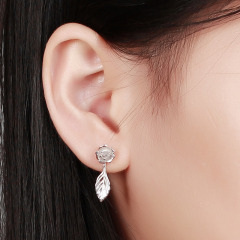 925 Sterling Silver Flower And Leaf Drop Earrings