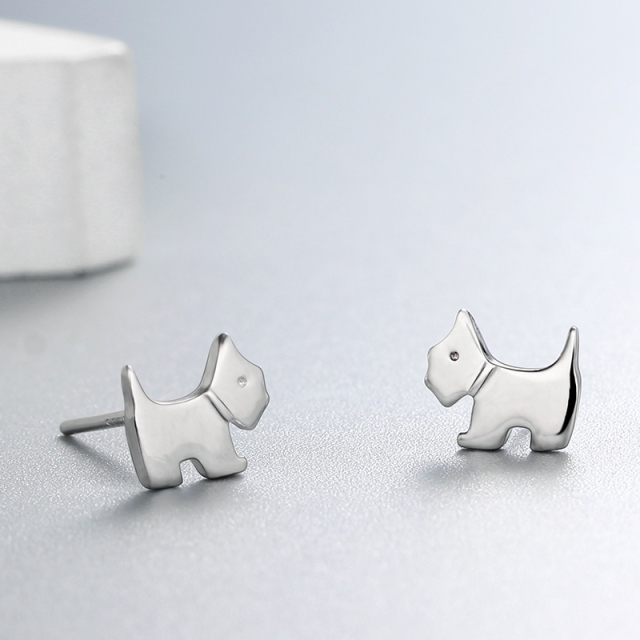 925 Sterling Silver Cute Dog Stud Earrings