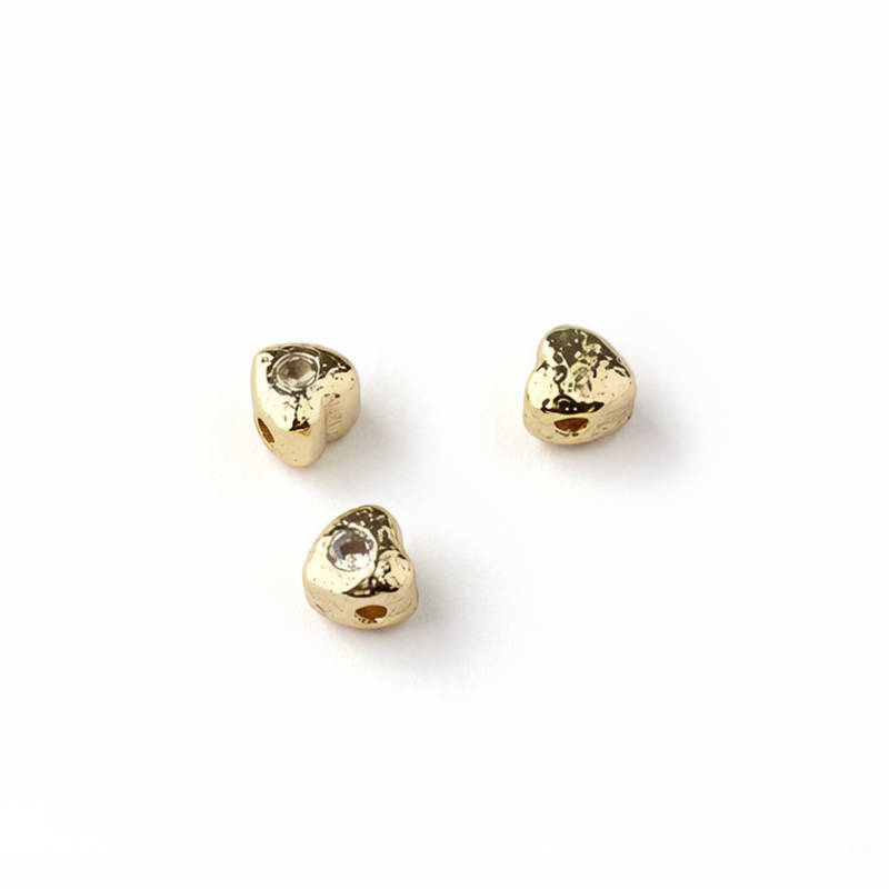 925 Sterling Silver Hammered Heart Spacer Beads Inlaid Clear Zircon