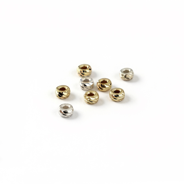925 Sterling Silver Twisted Carved Rondelle Bead