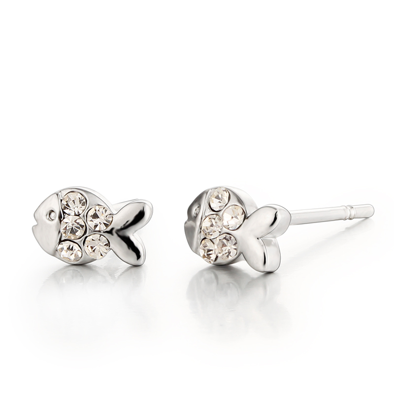 925 Sterling Silver Cubic Zirconia Fish Stud Earrings