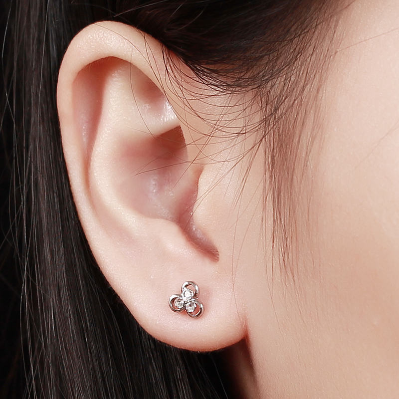 925 Sterling Silver Cubic Zirconia Three-Ring Stud Earrings