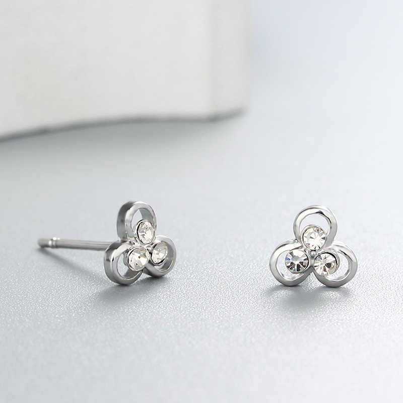 925 Sterling Silver Cubic Zirconia Three-Ring Stud Earrings