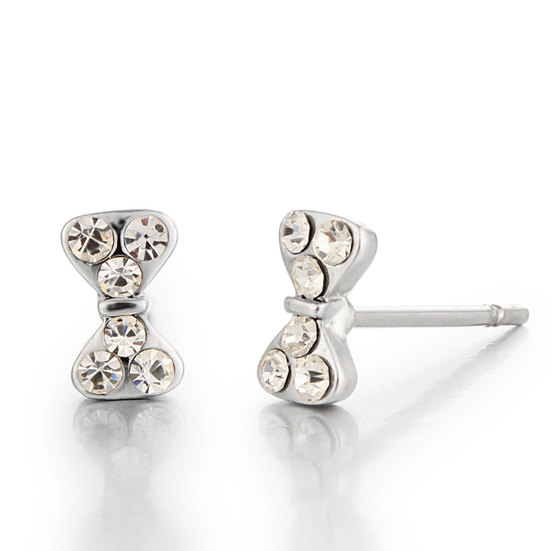 925 Sterling Silver Cubic Zirconia Bow Stud Earrings