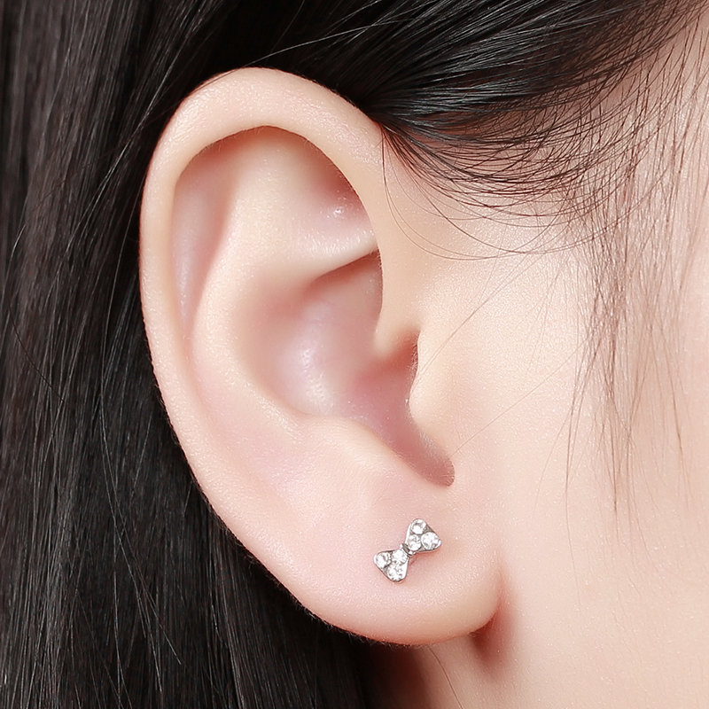 925 Sterling Silver Cubic Zirconia Bow Stud Earrings