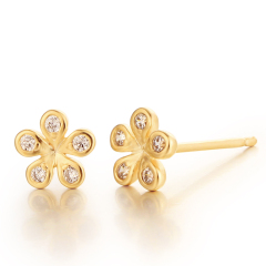 925 Sterling Silver Cubic Zirconia Flower Stud Earrings