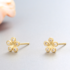 925 Sterling Silver Cubic Zirconia Flower Stud Earrings