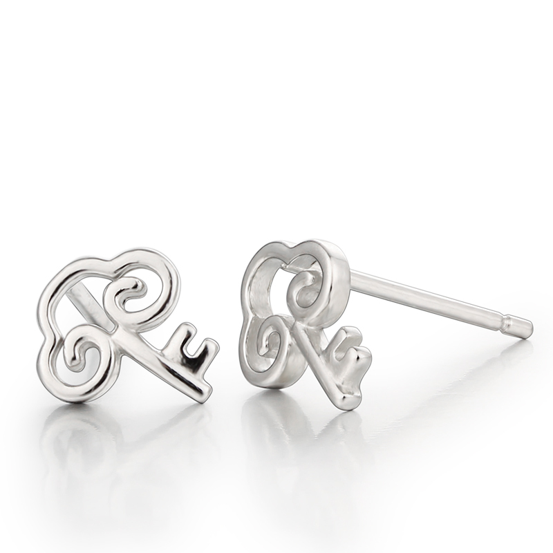 925 Sterling Silver Fancy Key Stud Earrings