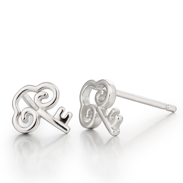 925 Sterling Silver Fancy Key Stud Earrings
