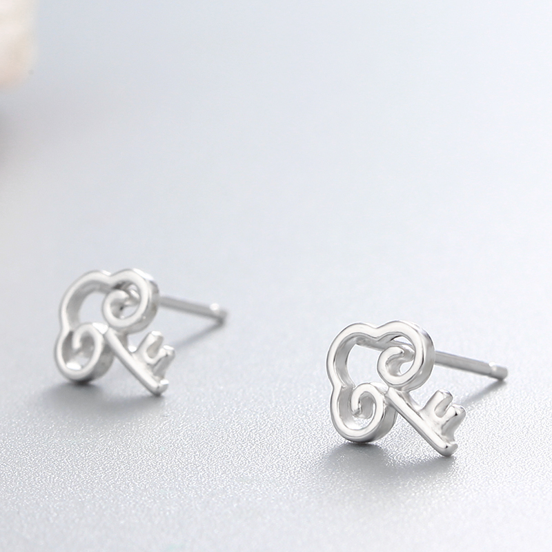 925 Sterling Silver Fancy Key Stud Earrings