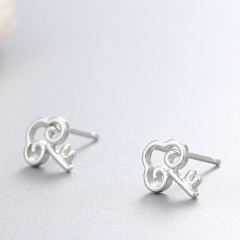 925 Sterling Silver Fancy Key Stud Earrings