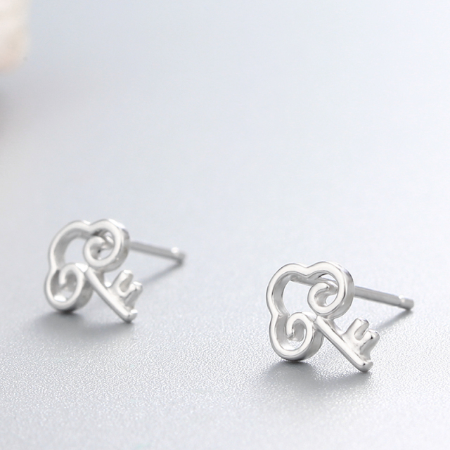 925 Sterling Silver Fancy Key Stud Earrings