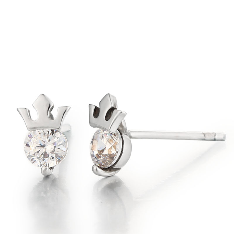 925 Sterling Silver Cubic Zirconia Crown Stud Earrings
